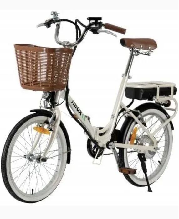 Rower elektryczny super skladak 20 cali koszyk retro