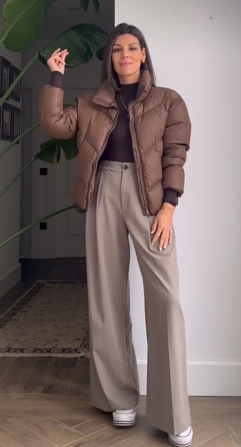 Zara spodnie xs 34 szeroka nogawka wysoki stan mokka brązowe