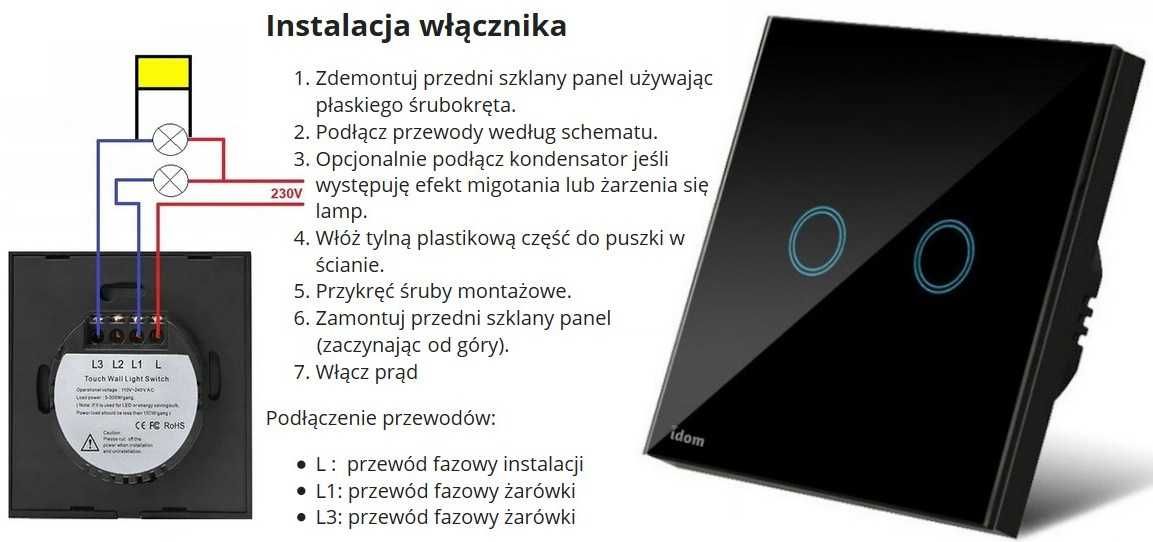 # DOTYKOWY włącznik Światła LED podwójny SZKLANY patrz OKAZJA