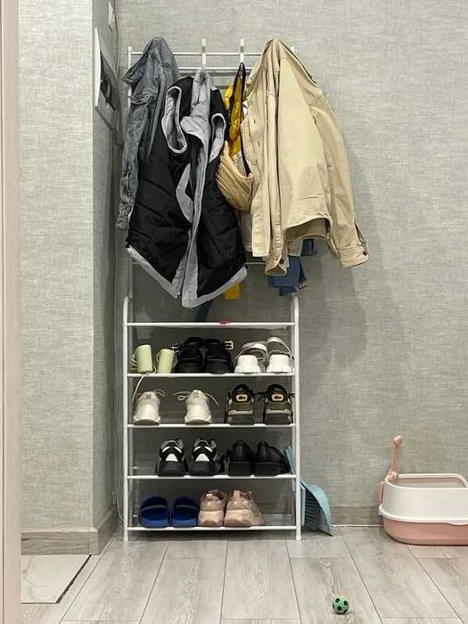 Вешалка-стойка для одежды и обуви 2в1 на 4 полки вішалка підлогова