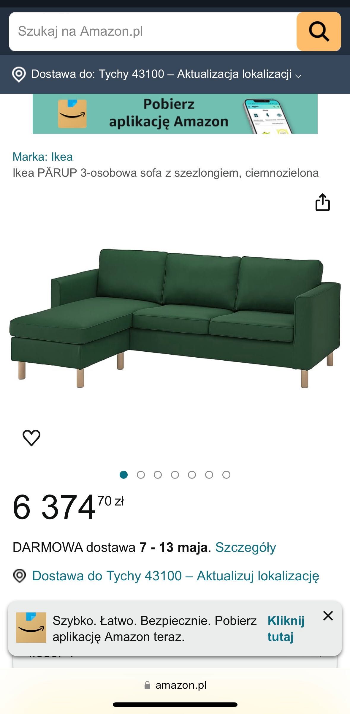 Ikea sofa parup z szezlongiem zielona