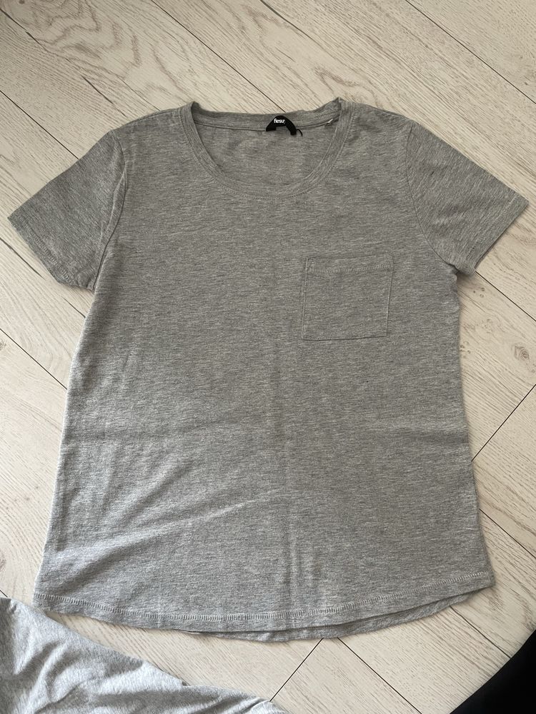 Zestaw 3 tshirt koszulki damskie krótki rękaw szary czarny basic xs 34