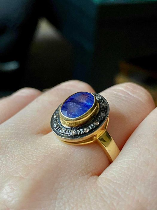 Srebrny pierścionek z naturalnym SZAFIREM I DIAMENTAMI!!!