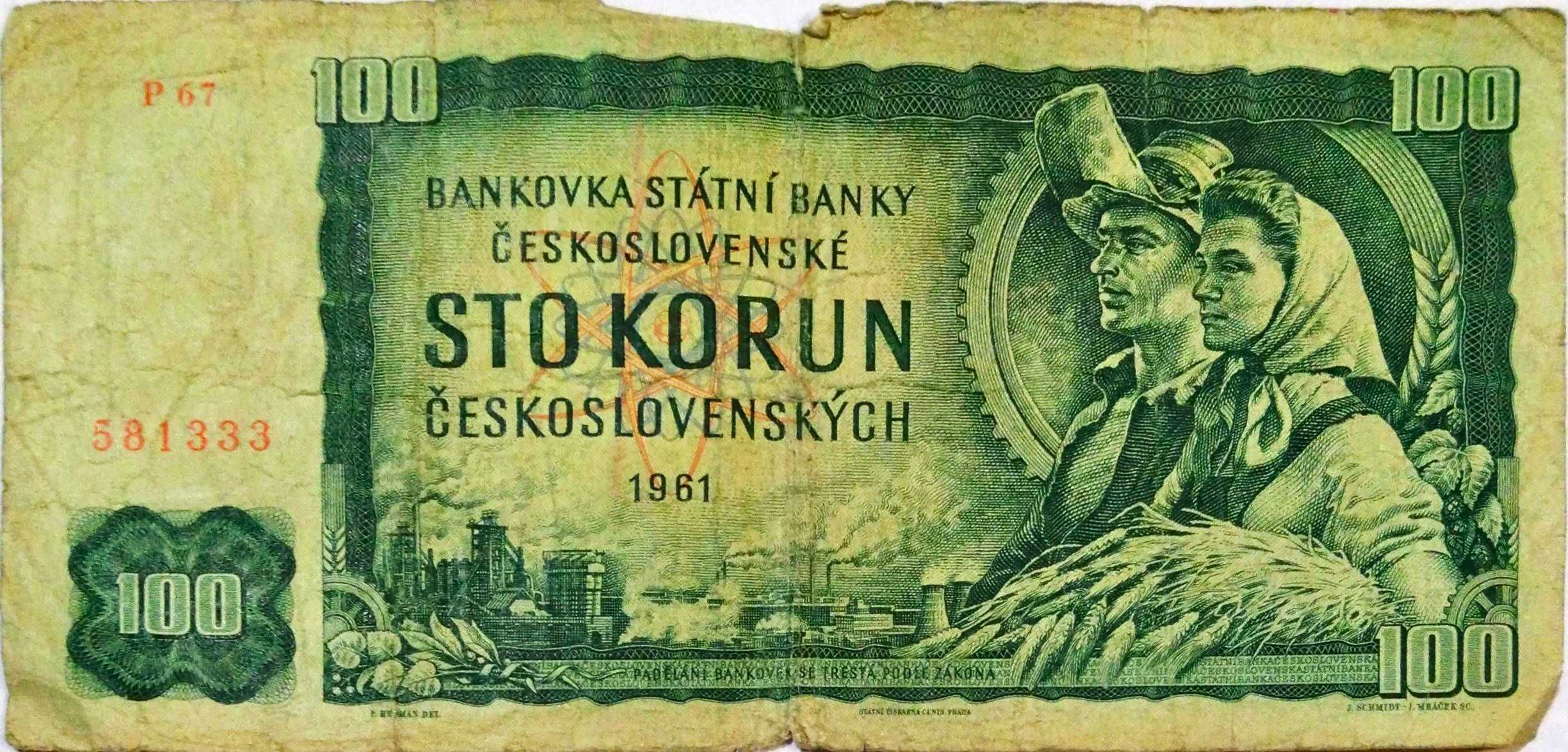 Stary banknot czechosłowacki 100 koron z 1961r.