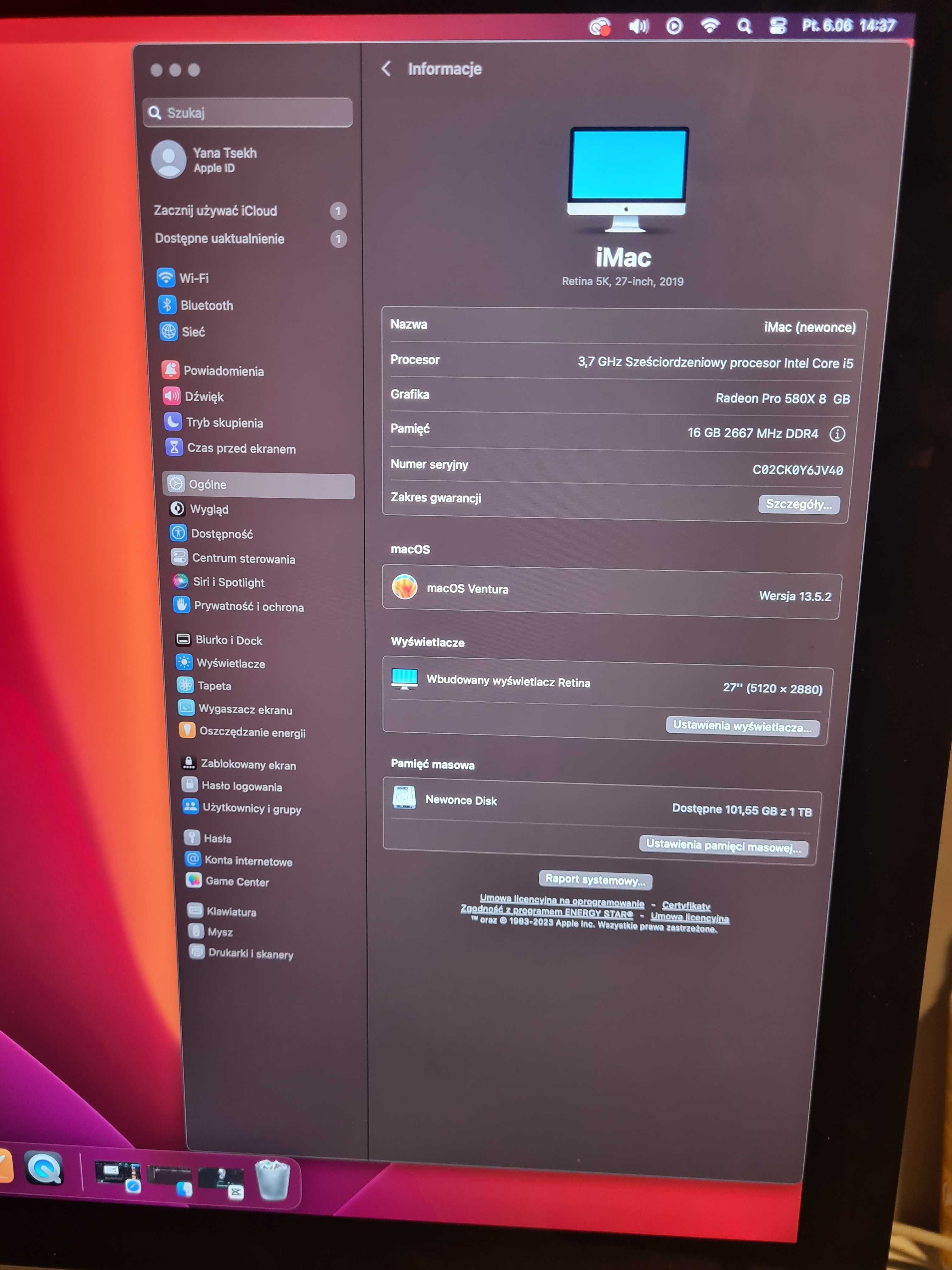 iMac 27" Retina – Intel i5 / 16 GB RAM / Radeon Pro 580X 8gb/ 1 TB