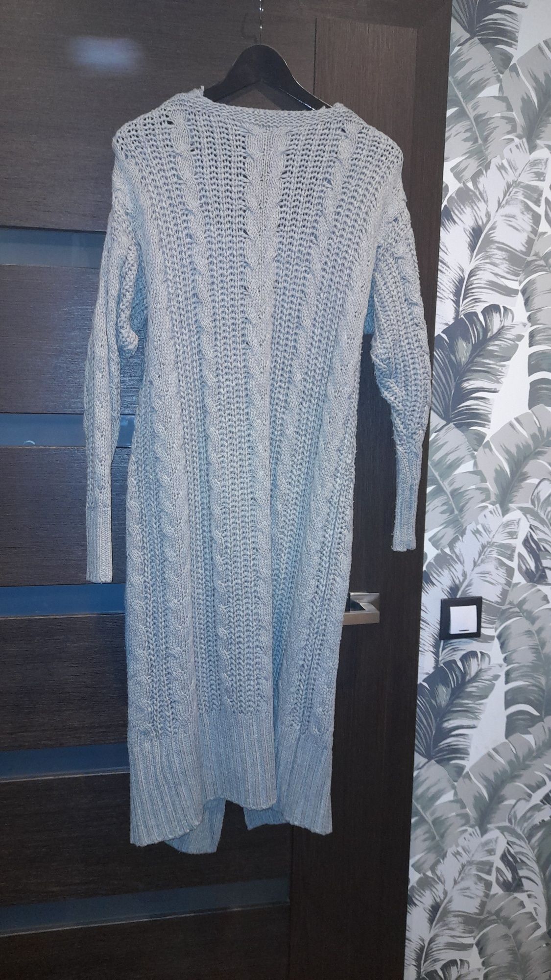 Sweter długi szzary,gruby splot r.XL/XXL
