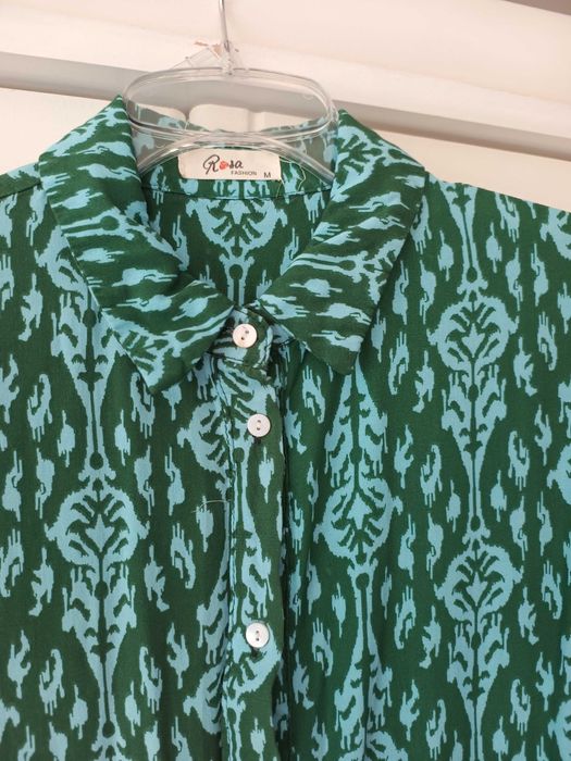 zielona sukienka długa maksi z długim rękawem 38M boho aztecka morska