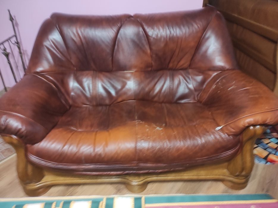 komplet wypoczynkowy 3+2+1 skóra naturalna