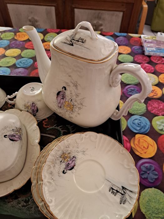 2 conjuntos de chá e café da vista alegre com imagens chinesas