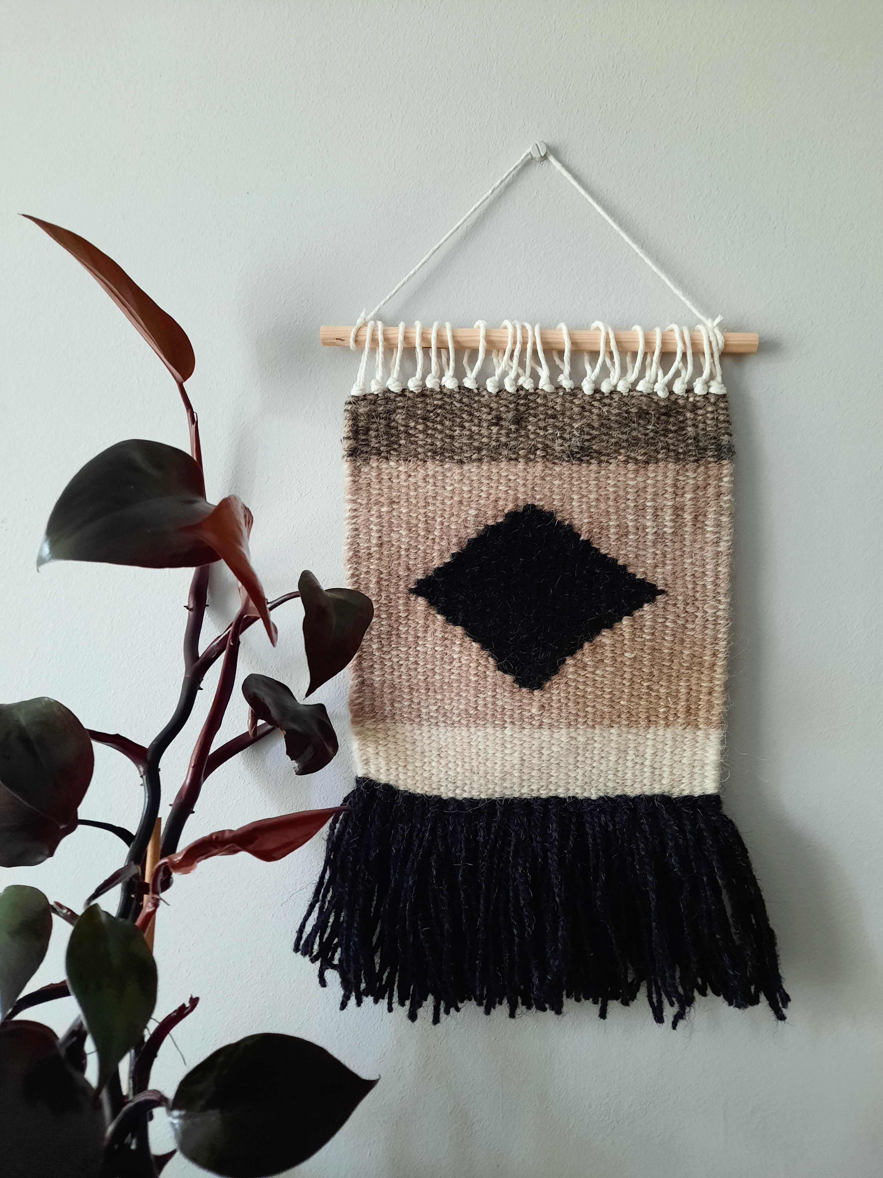 Handmade kilim makatka czarny boho gothic goth vintage retro ozdoba
