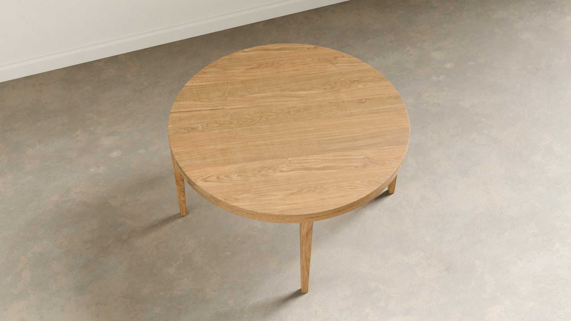 Stolik kawowy drewniany - lity dąb - okrągły - średnia 70 cm