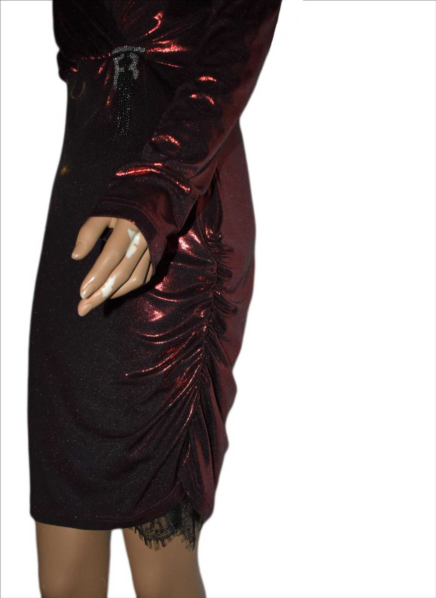 Dopasowana połyskująca sukienka Rubinowa r. 36