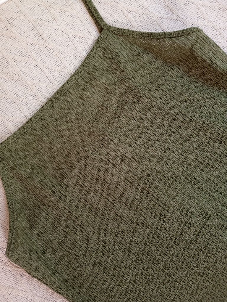PRIMARK S-M obcisła sukienka midi w prążki khaki typu szydełkowa