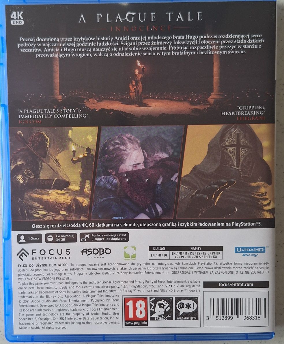A Plague Tale: Innocence PS5 PL jak nowa

INNOCENCE-