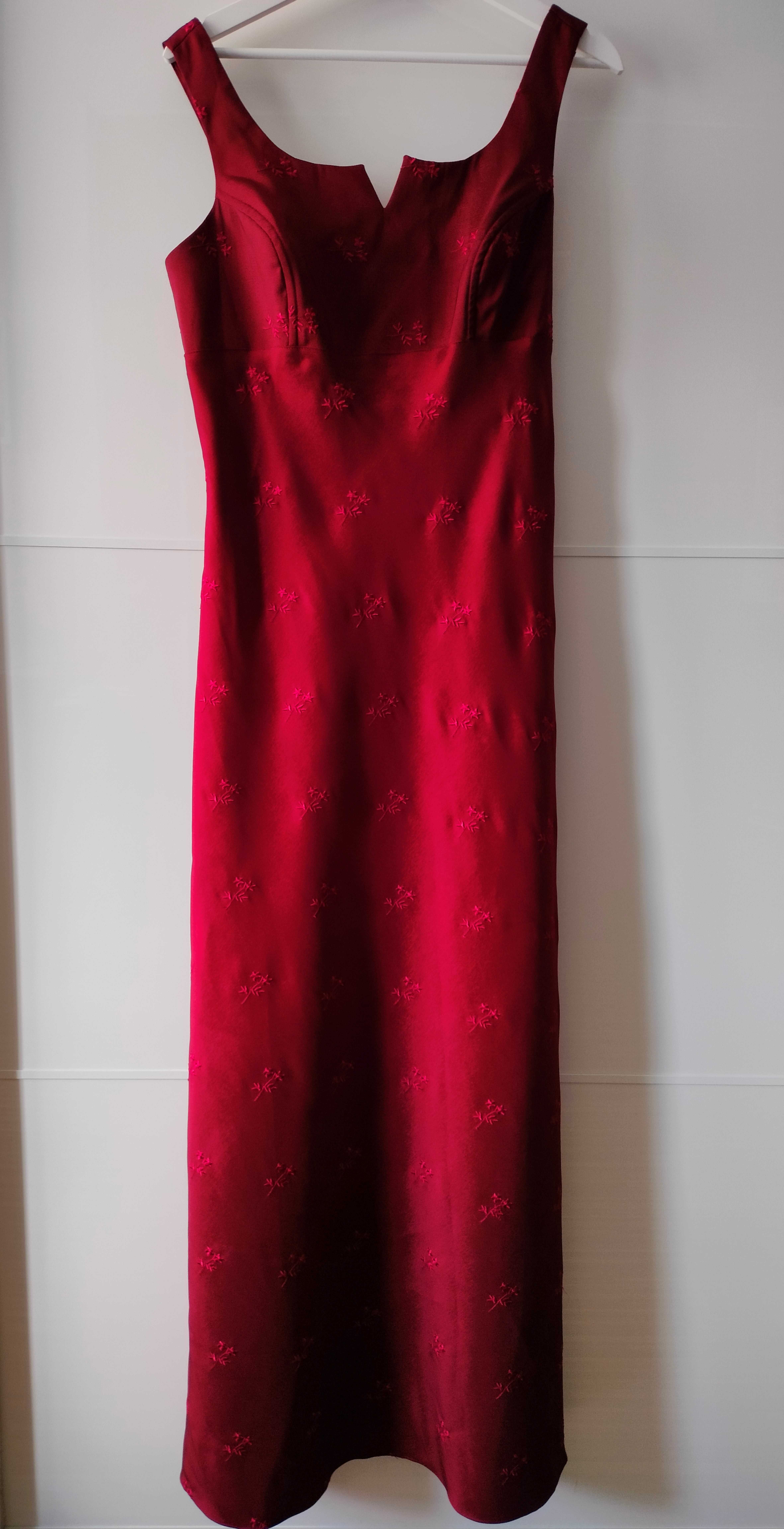 sukienka długa satynowa w delikatne kwiatki r. XL stan bdb