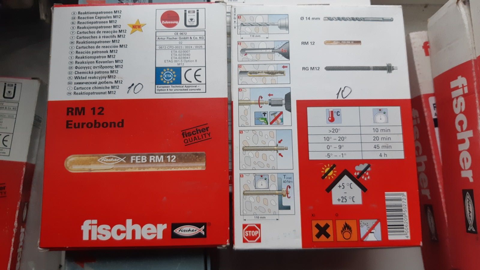 Химический анкер FISCHER FEB RМ12 и шпилька к нему А4 RG M12 x 160