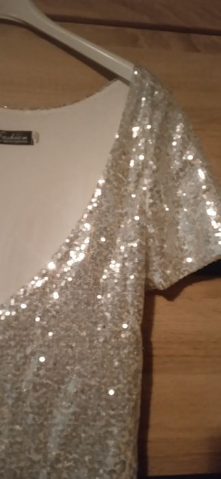 Damska dłuższa bluzka/ tunika/ krótka sukienka cekinowa Fashion