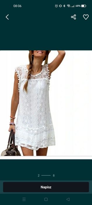 Biała Boho sukienka z pomponami letnia koronkowa gipiury bohoo