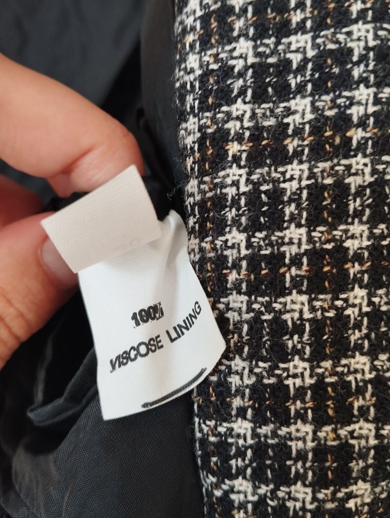 Wełniana jesienna zimowa marynarka, czarno szara kratka, męska, unisek