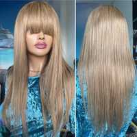 Натуральный парик с чёлкой славянские светло русые волосы 63см