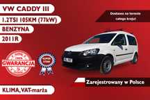 Volkswagen Caddy LKW, Bezwypadkowy, Klima, Zarejestrowany w Polsce, VAT-marża!