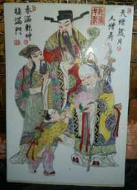 Grande Placa em porcelana Chinesa. Pintura manual dos Sanxing,