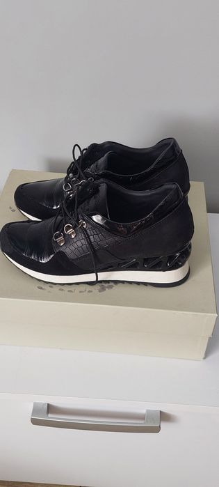 Skórzane Sneakersy na 6 cm obcasie