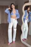 Білі джинси з розрізами wide leg mango / белые джинсы с разрезами 38 M
