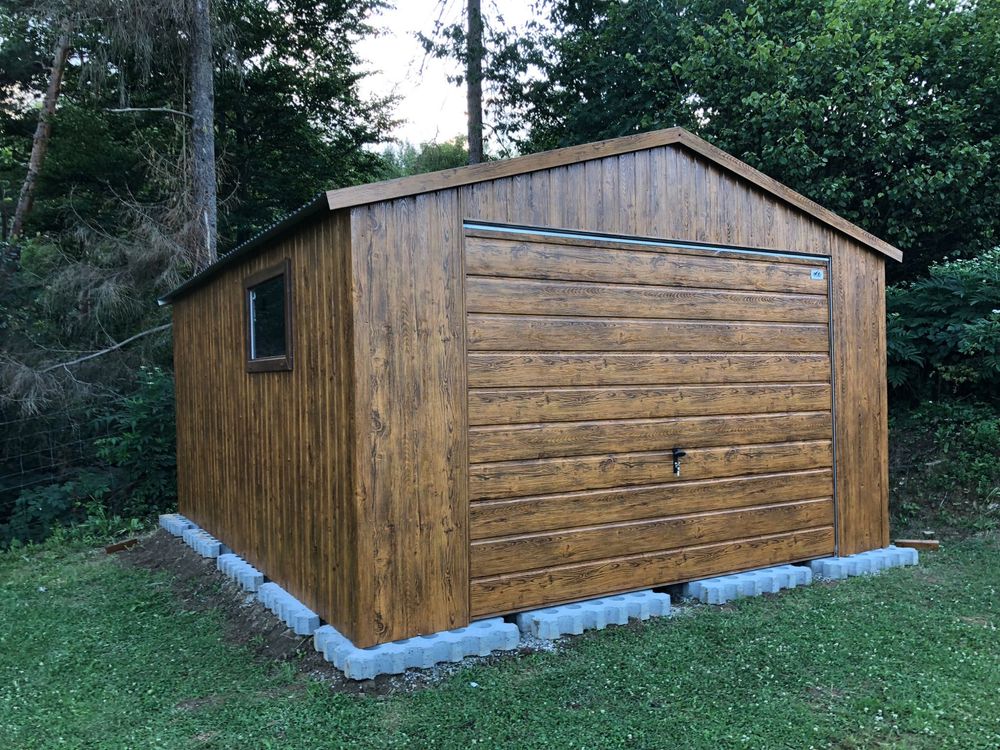 Garaż blaszany 4x5, drewnopodobny, profil zamknięty, PRODUCENT