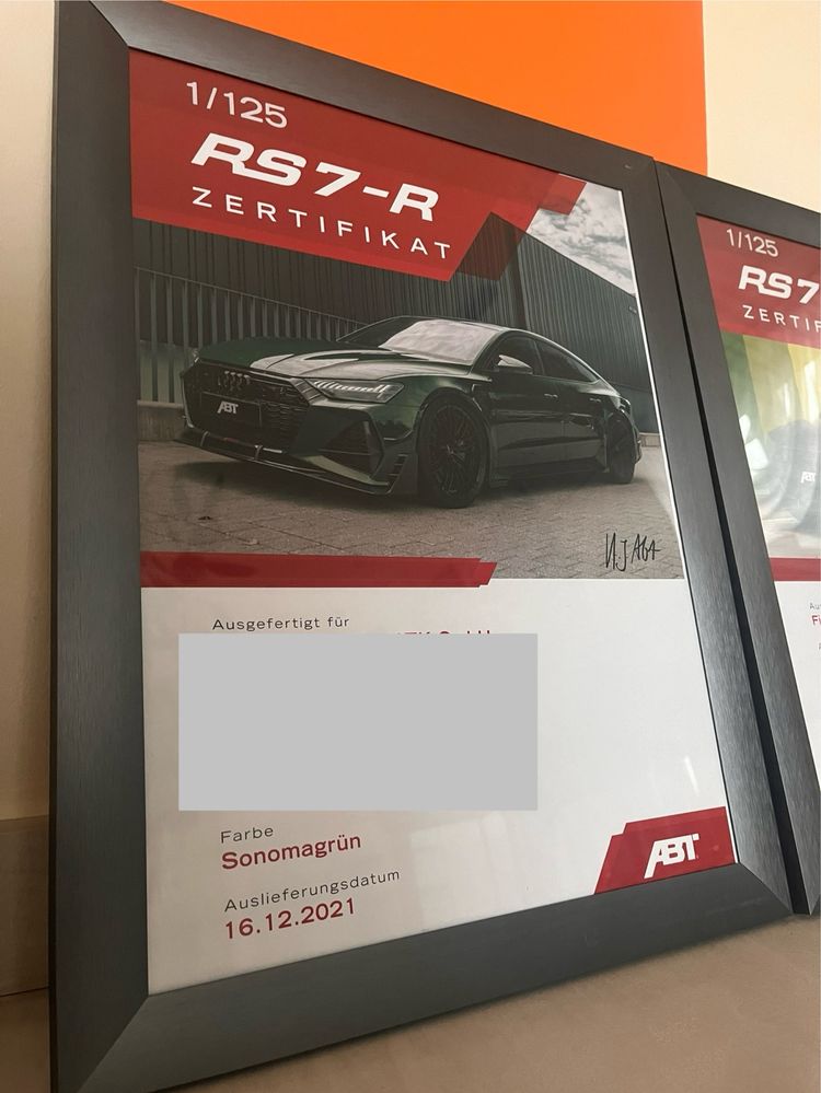 Audi RS7-R certyfikat