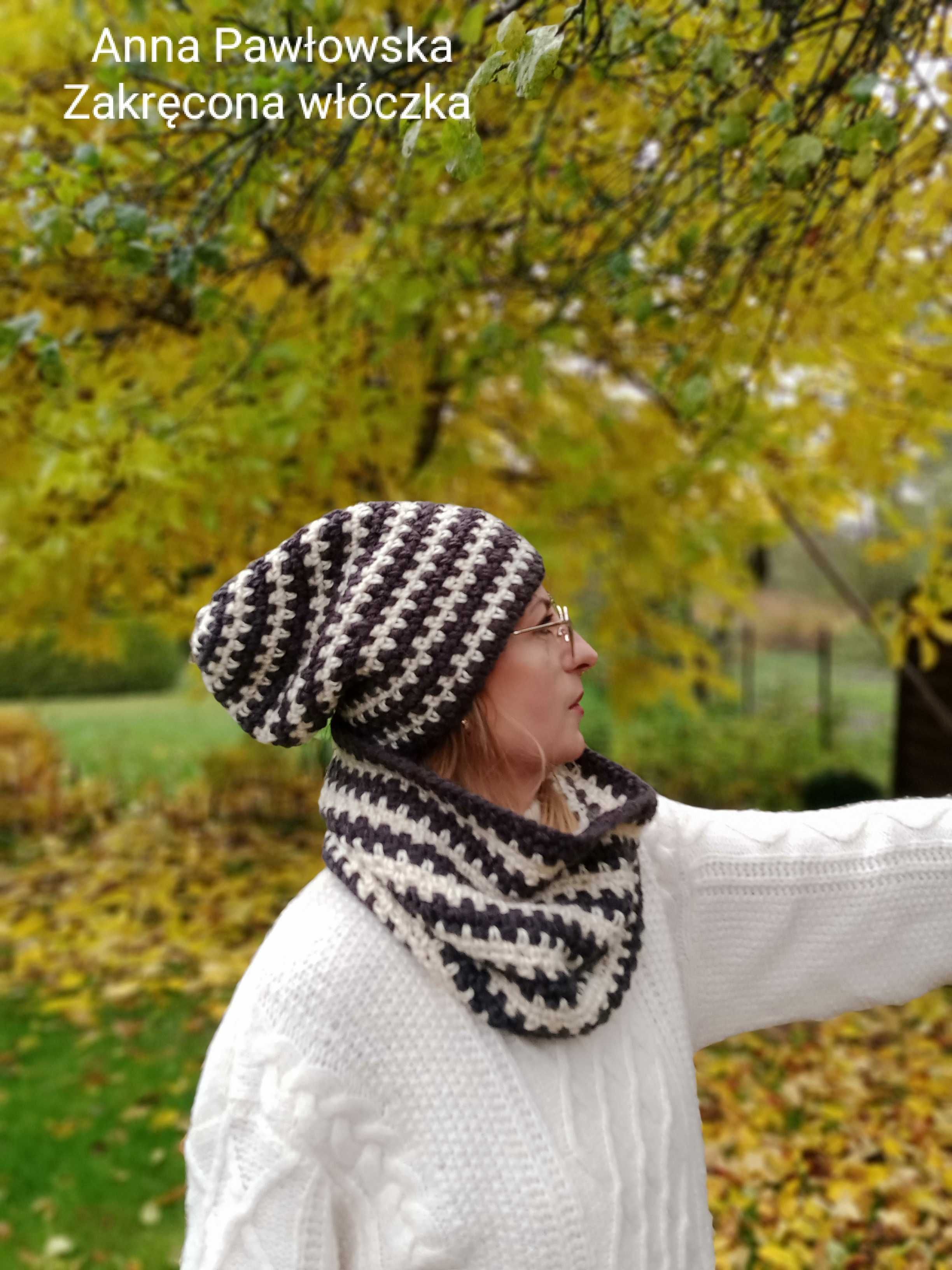 Czapka beanie i komin na szydełku handmade unisex