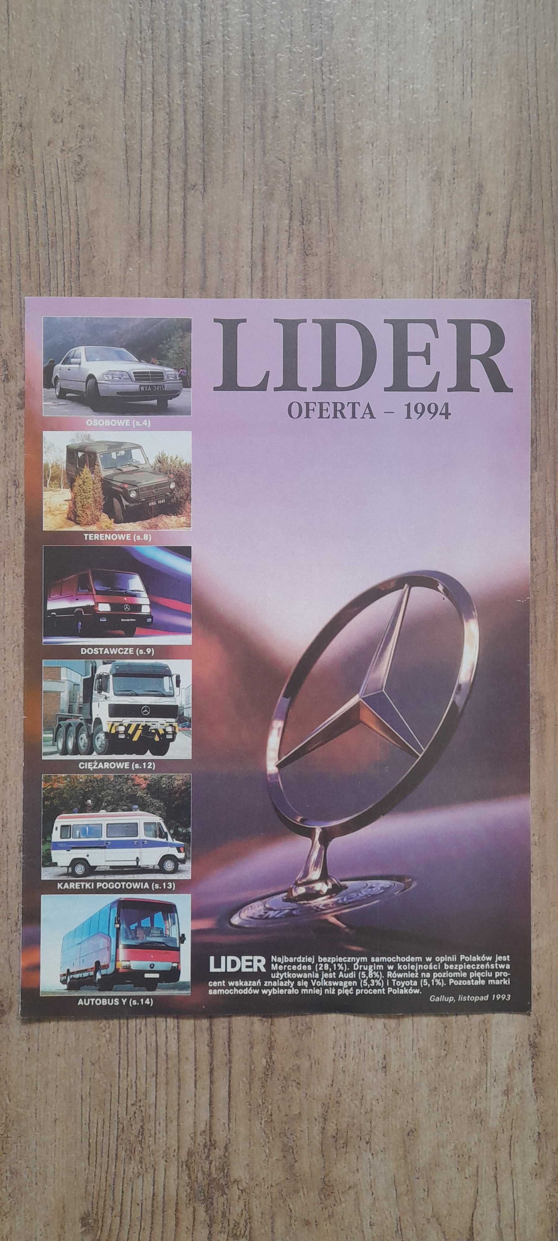 Mercedes - unikatowe wydanie PL gazeta "Lider"; oferta 1994 r.