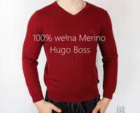 sweter 100% wełna Merino Hugo Boss bordowy