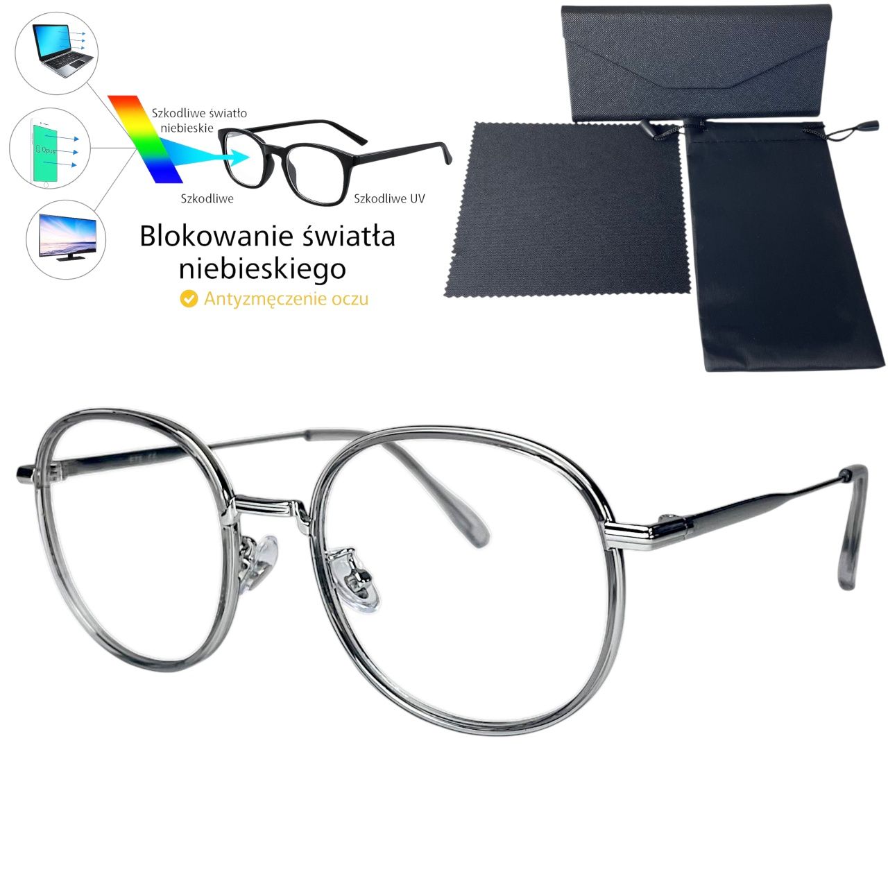 Okulary komputerowe, zerówki oprawki+zestaw etui,super jakość