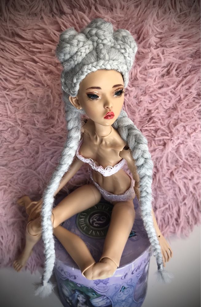 Peruka dla lalki BJD 1/4 popovy wig szara 4