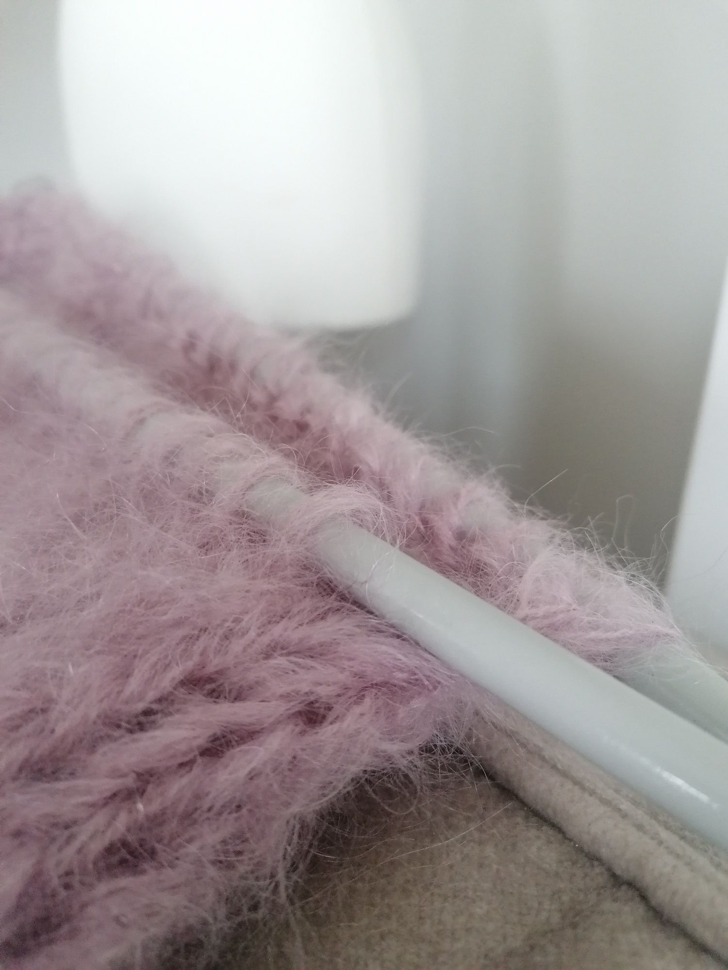 Liliowy gruby ciepły sweter z moheru Nowy onesize M L XL