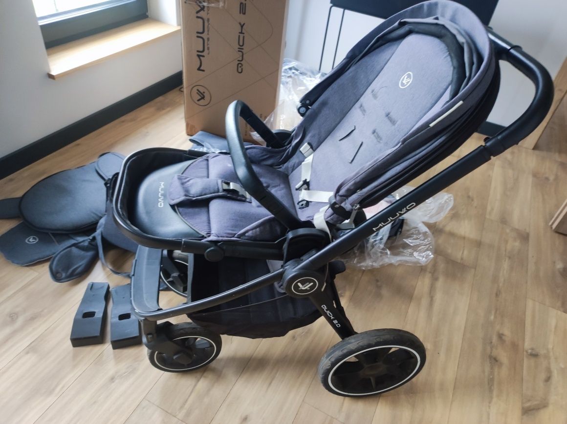 OKAZYJNIE Wózek muuvo 2.0 spacerowy gondola śpiwór komplet adaptery