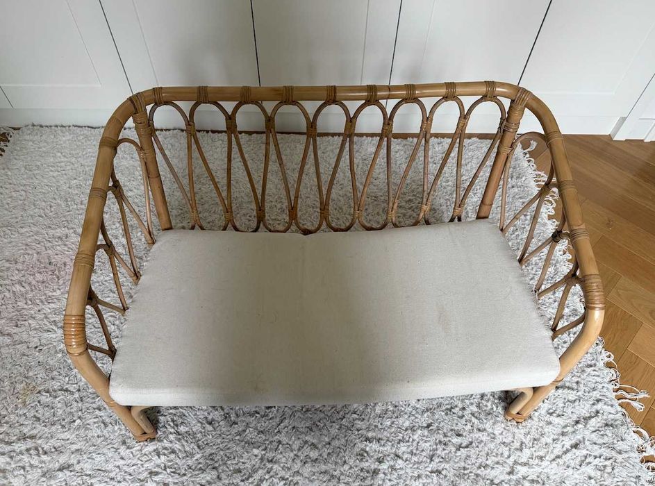 Sofka rattanowa dla dziecka + komplet poduszek - styl boho - jak NOWA