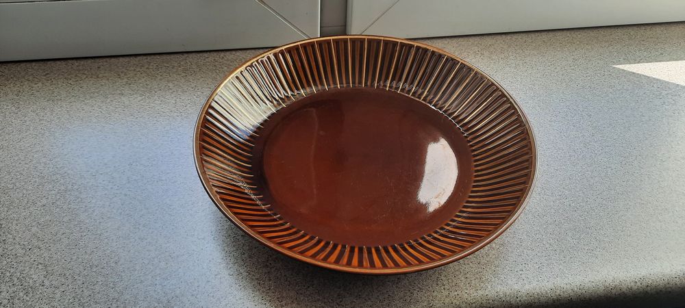 Złocony talerz głęboki Emka Pruszków PRL