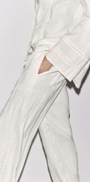 Lniane spodnie ecru Zara M 100% len koronka nowe