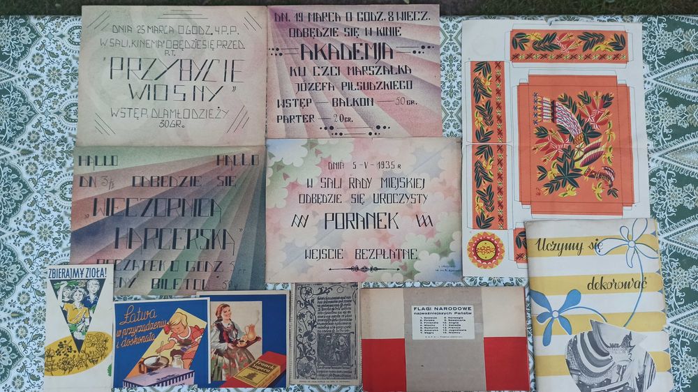 Stare przedwojene ilustracje i rysynki szkolne, plany lekcji