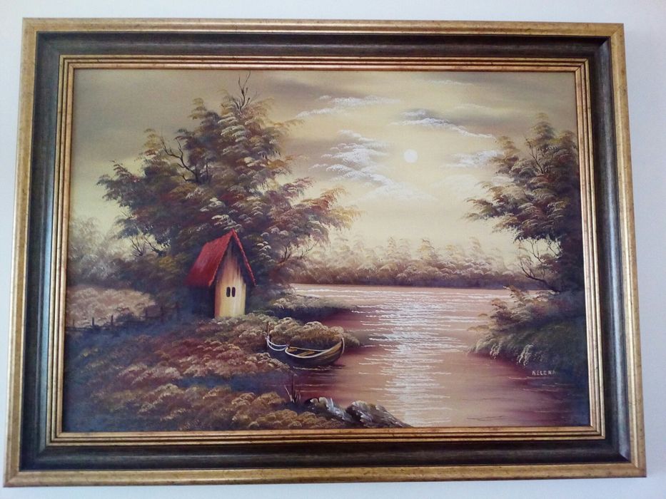 Obraz olejny w drewnianej złotej ramie