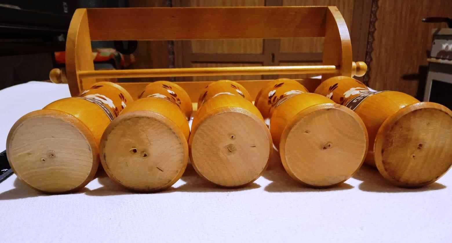 Набір для спецій деревяний з ручним розписом+поличка, СРСР, (новий)