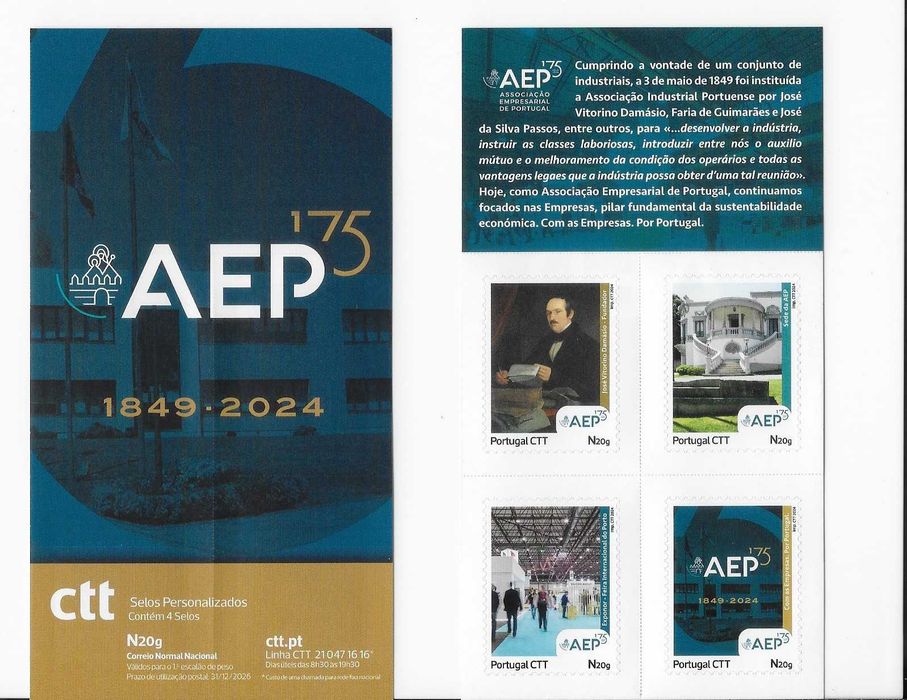 175 ANOS AEP - Booklet CTT 4 selos auto adesivos - 2024