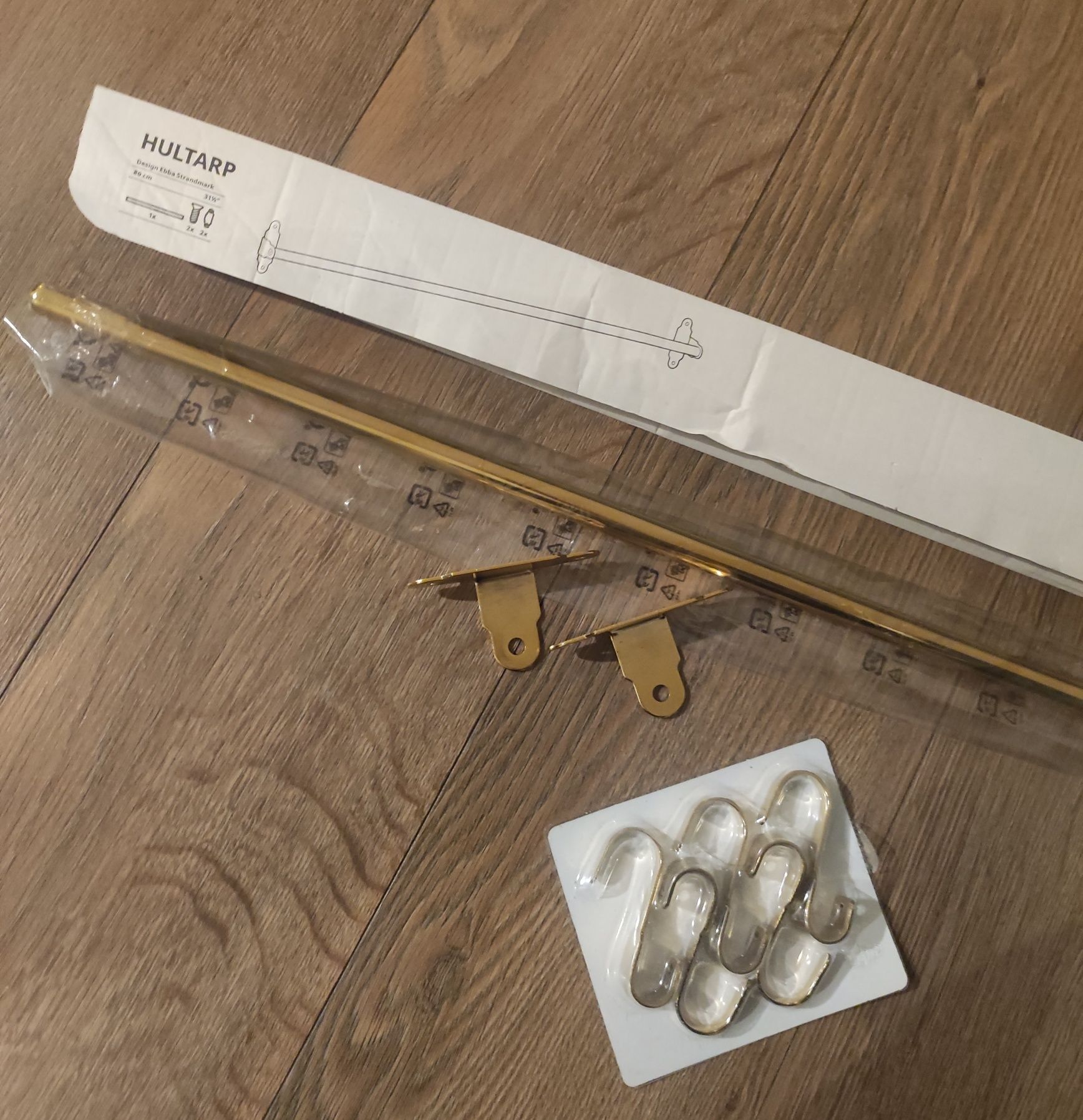 Reling kuchenny 80cm, szyna kuchenna i wieszaki, złoty mosiądz HULTARP