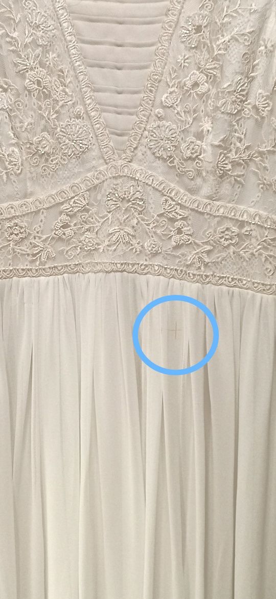 Suknia ślubna French Connection koronka Boho rękawek motylkowy xs