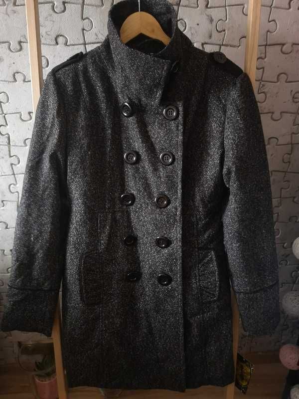 Dwurzędowy płaszcz zimowy, rozmiar L - ciemny grafit