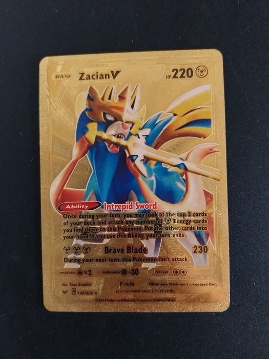 Pokemon Gold Foil Card Fan Art Zacian V