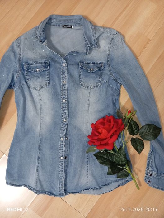 Bluzka koszulowa dżinsowa z lycrą