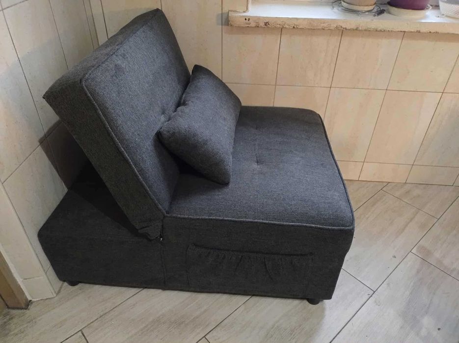 Fotel Wypoczynkowy Rozkładany IBERIS 80 cm Czarny Tapicerowany